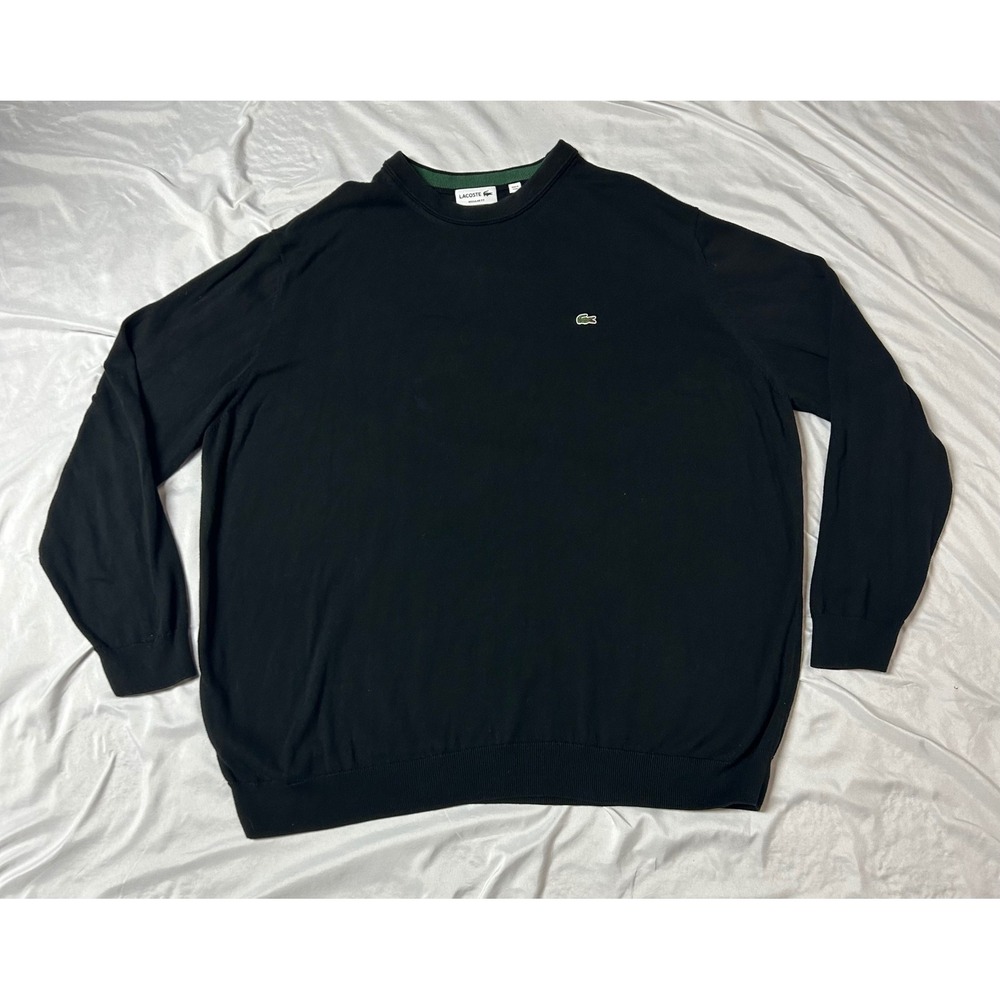 Lacoste Mens Black Regular Fit Crewneck Sweater Embroidered Croc Logo US 4XL FR9